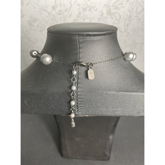 YouSi Grey Pearl Beaded Necklace With Adjustable Chain & Lobster Clasp - Picture 5 of 6